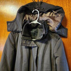 Women's XL Zara Basic Green Insulated Hooded Belted Full Zip Winter Parka Coat